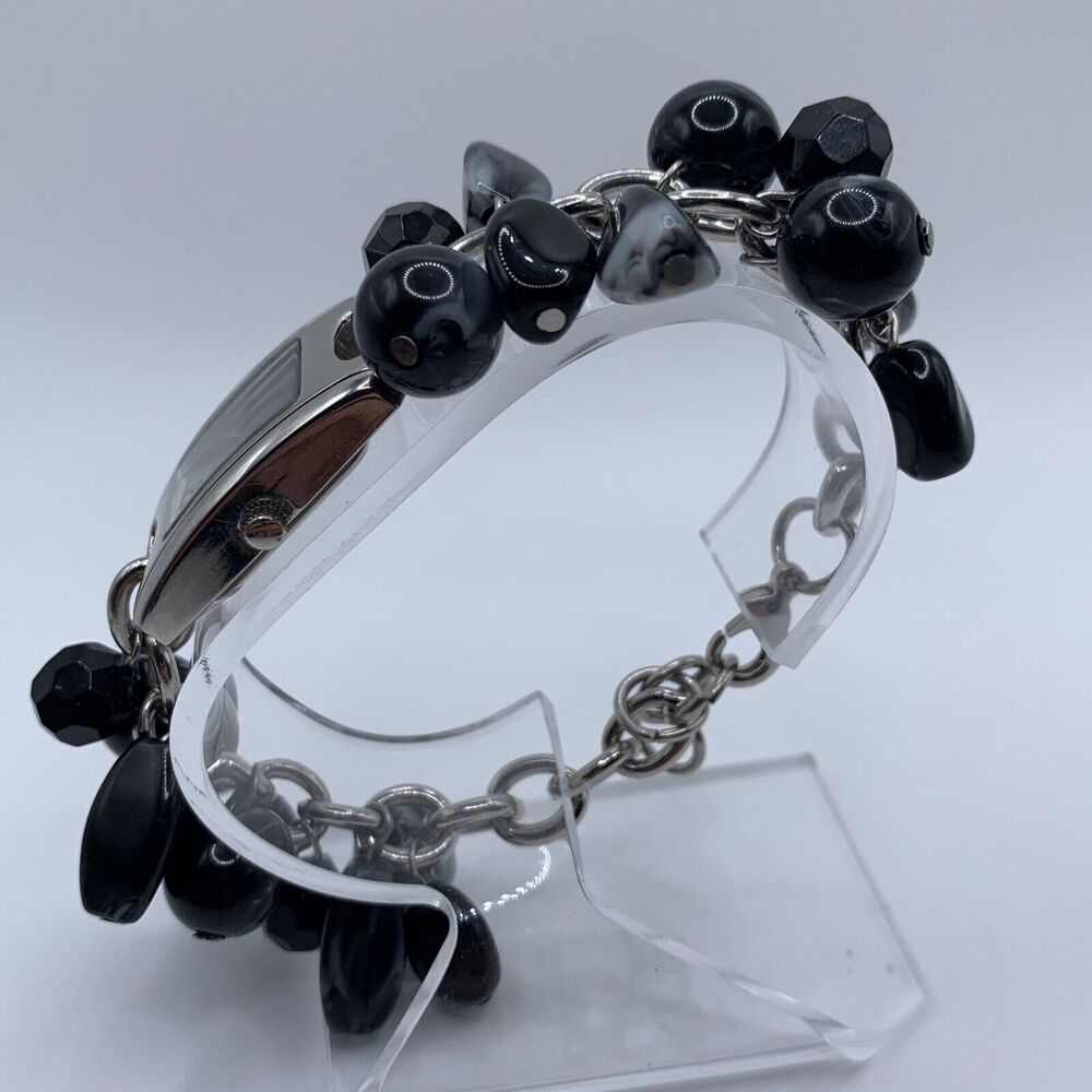 Vintage AVENUE Womens Silver Tone Black Gray Bead Bracelet Quartz Watch A56 - Picture 2 of 8